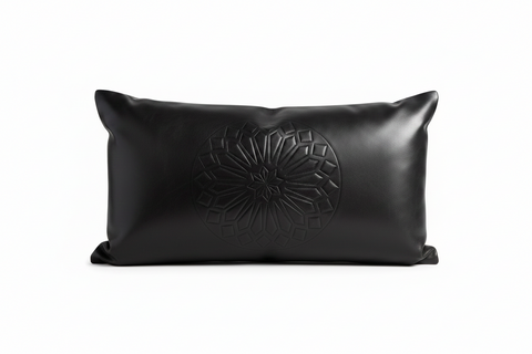 Embossed Leather Pillow Cover - Lumbar - Black - Nejma