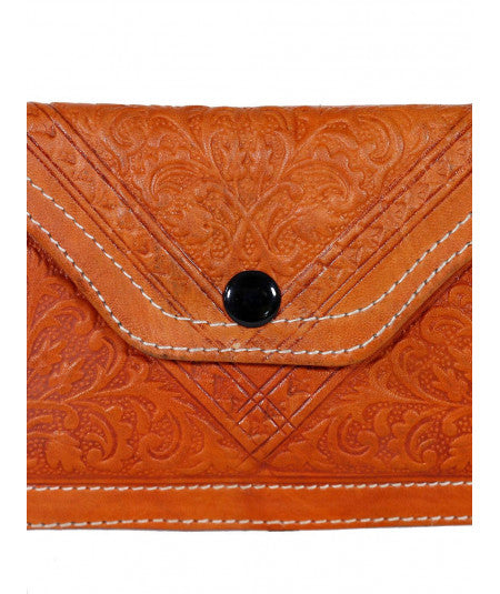 Envelope Leather Purse - Orange - embossed orange leather
