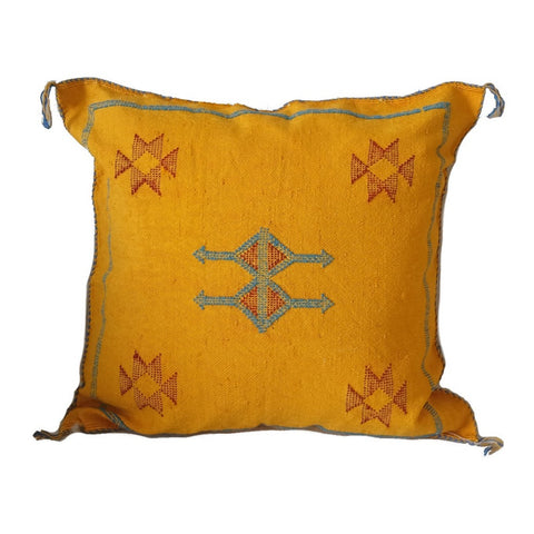 Handmade Moroccan Cushion Cover – Sabra Silk Pillow – Fayrouz - Golden Yellow
