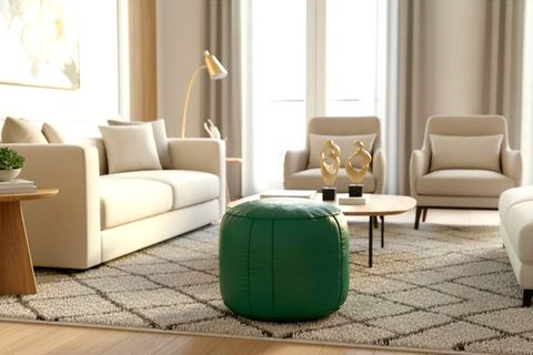 Moroccan Leather Ottoman - Green Tabouret Pouf