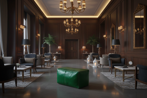 Green Rectangular Ottoman - Dark Luxurious Lobby
