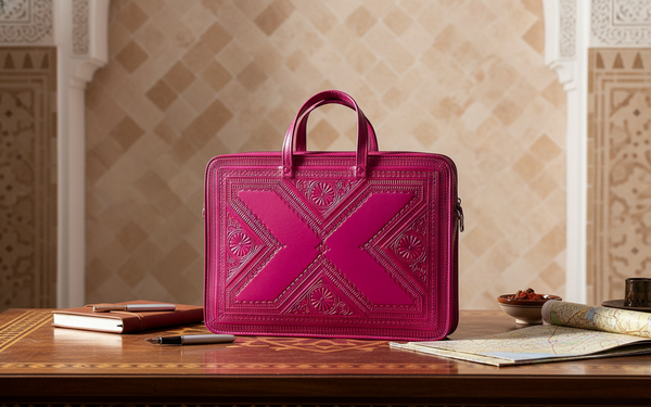 Heritage Portfolio Briefcase Fuchsia Triangles Lifestyle Showcase
