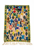 Handwoven Moroccan Boucherouite rug — multicolour abstract on beige ground with green border