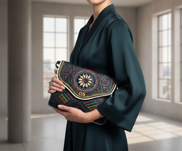 Jeblia Black Leather Clutch - Editorial Style