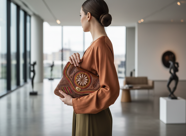 Jeblia Brown Caramel Leather Clutch - Different Angle