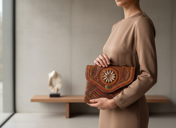 Jeblia Brown Caramel Leather Clutch - Long Sleeve