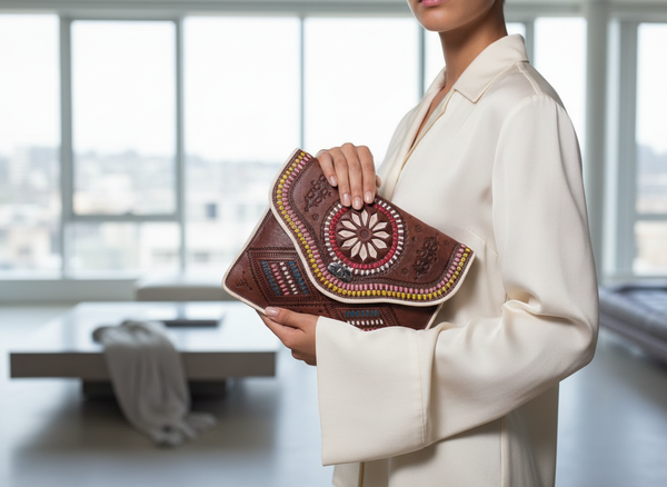 Jeblia Brown Leather Clutch - Clean Design