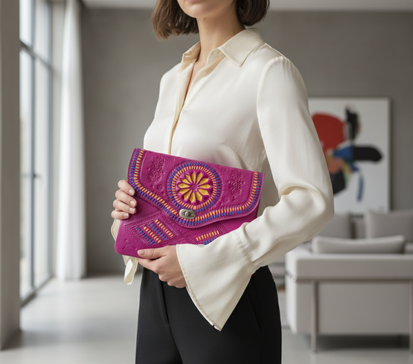 Jeblia Fuchsia Clutch - Accurate Size