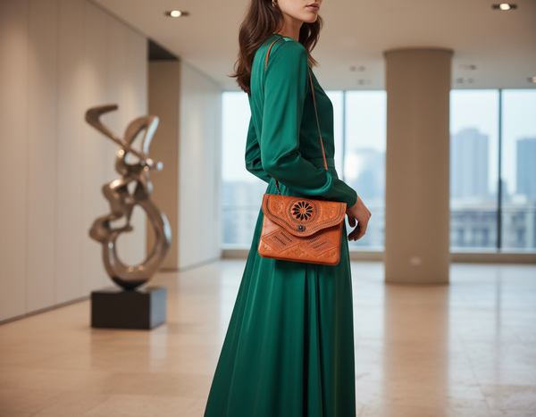 Jeblia Orange Leather Clutch - Different Angle