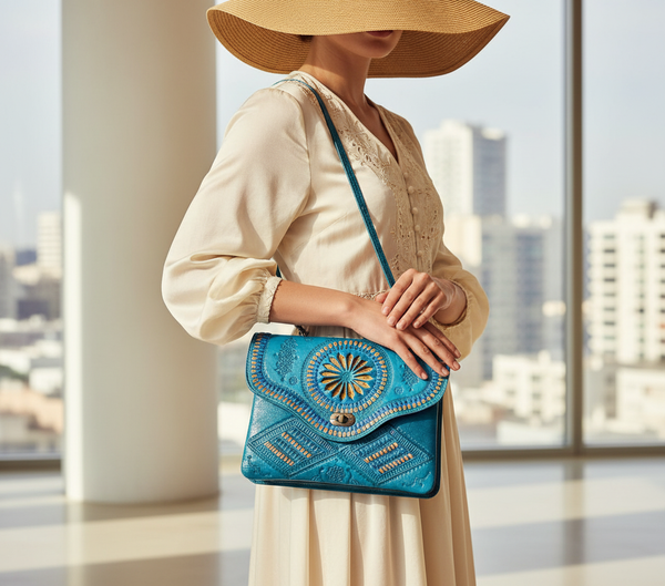 Jeblia Turquoise Leather Clutch - Different Angle