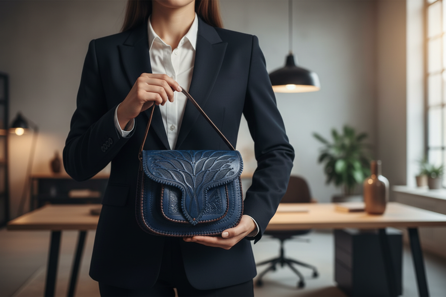 LSSAN Handbag Dark Blue Palm – Hero Slide Zoomed