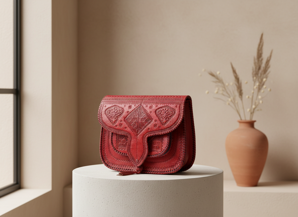 LSSAN Handbag - Large size - Red - Square in Minimalist Setting