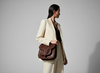 LSSAN Large Brown Camel Handbag on professional model