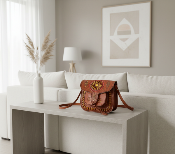 LSSAN Orange Embroidered bag in modern contemporary decor