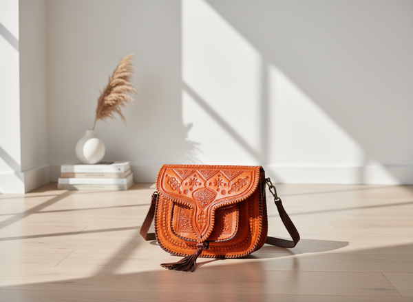 LSSAN Orange Heart bag in minimalist decor