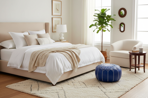 Majorelle Blue Ottoman in Bedroom