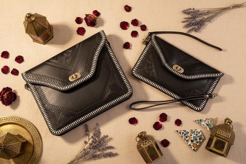 M'dina Black Clutch Duo — Moroccan Flat Lay Decor