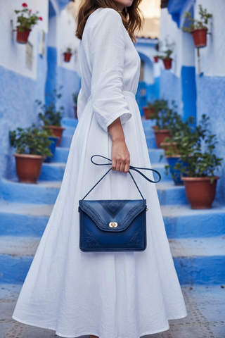 M'dina Square Clutch Navy — Chefchaouen Blue Streets