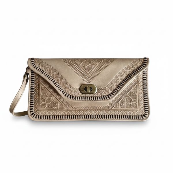 M'dina Wristlet Clutch Beige — White Background