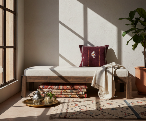 Moroccan Kilim Pillow in Bohemian Setting