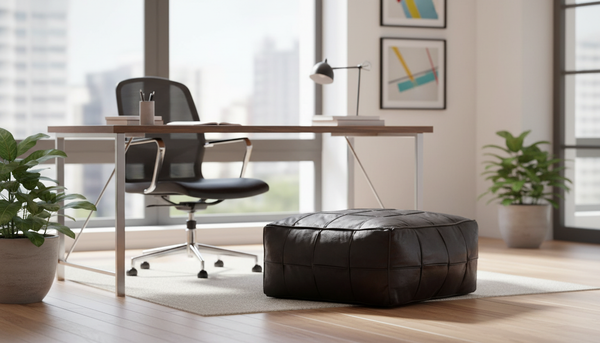 Moroccan Leather Floor Cushion in Modern Office