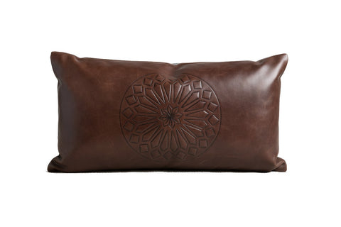 Embossed Leather Pillow Cover - Lumbar - Brown - Nejma