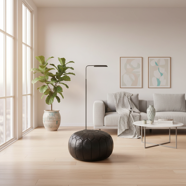 Moroccan Leather Ottoman Banner - Black