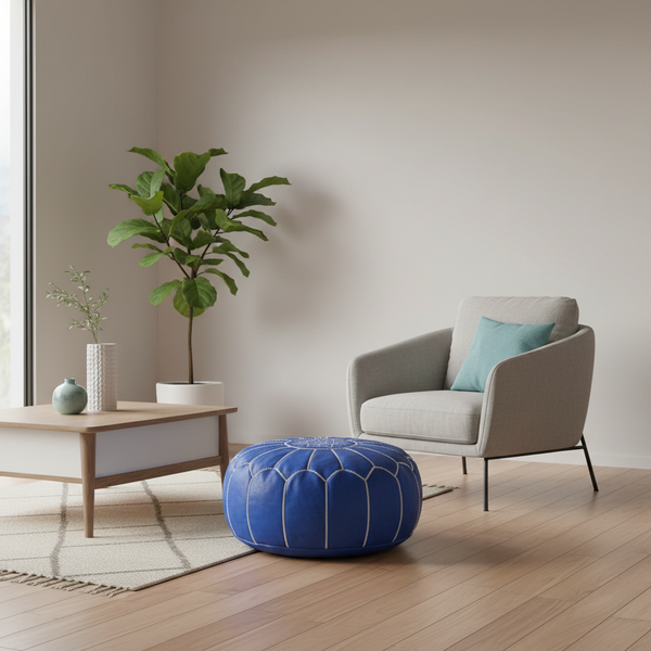 Moroccan Leather Ottoman Banner - Blue of Marrakesh