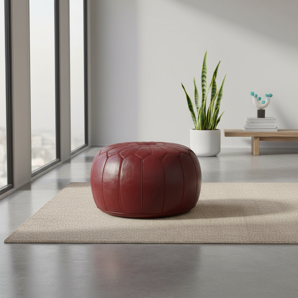 Moroccan Leather Ottoman Banner - Deep Red