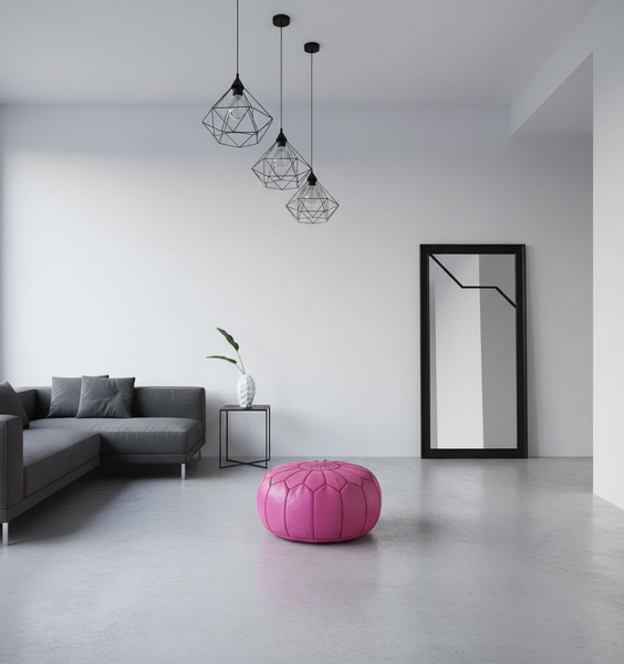 Moroccan Leather Ottoman Banner - Fuchsia Modern