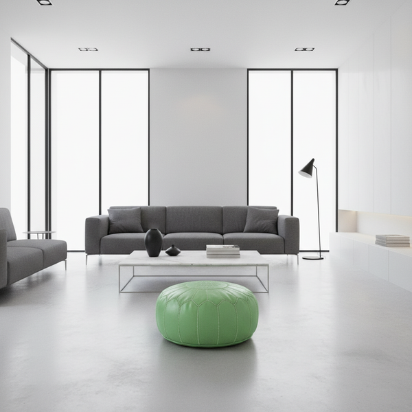 Moroccan Leather Ottoman Banner - Pistachio