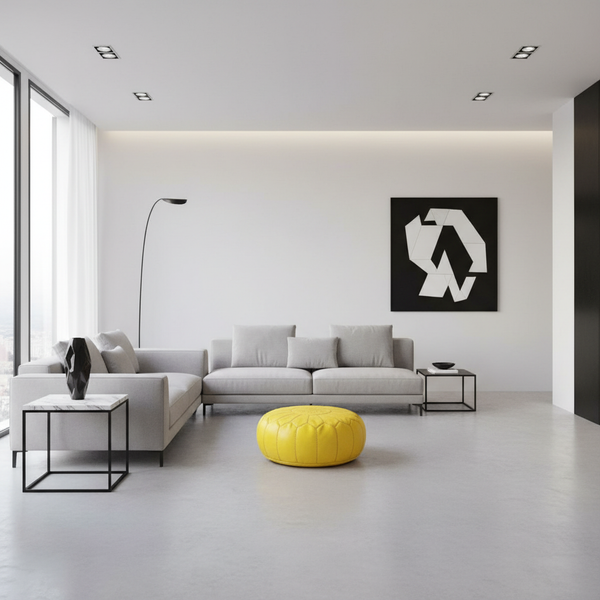 Moroccan Leather Ottoman Banner - Yellow Modern