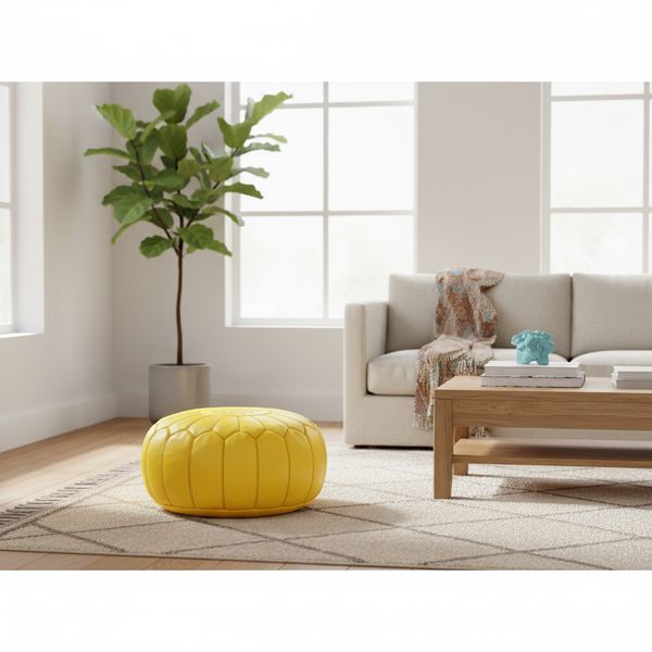 Moroccan Leather Ottoman Banner - Yellow