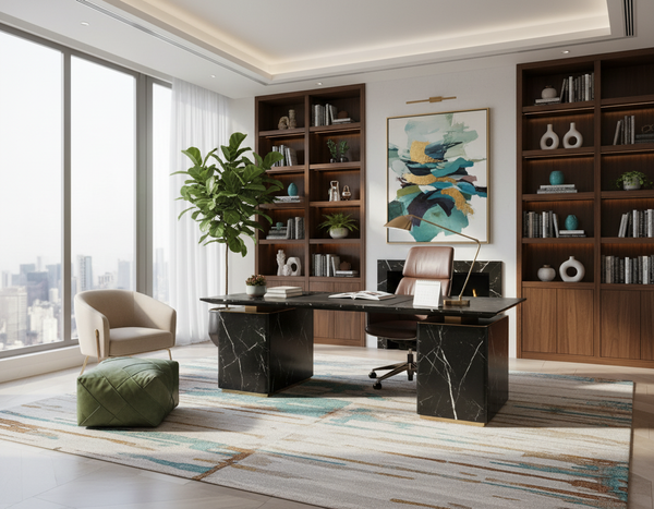 Moroccan Leather Ottoman in Luxurious Office