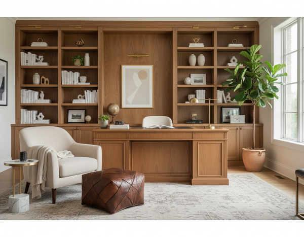 Moroccan Leather Ottoman in Office Setting