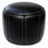 Moroccan Leather Pouf / Ottoman - Round - Black - Aya