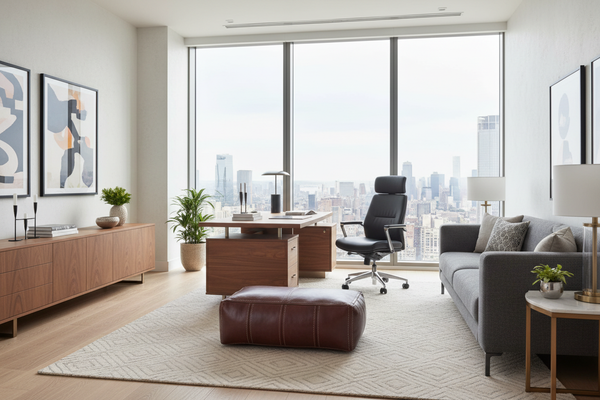Moroccan Leather Pouf in Luxurious Modern Office