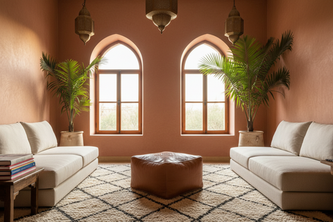 Moroccan Leather Pouf — Lifestyle