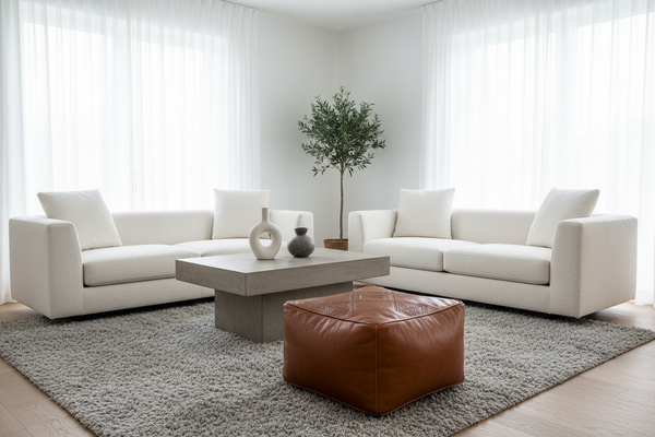 Moroccan Leather Pouf — Modern Living Room