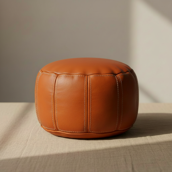 Moroccan Leather Pouf - Orange - Aya v3