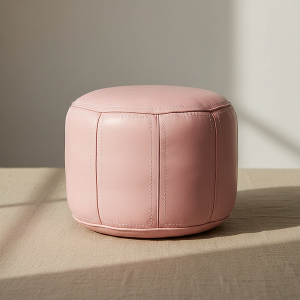 Moroccan Leather Pouf - Soft Pink - Aya