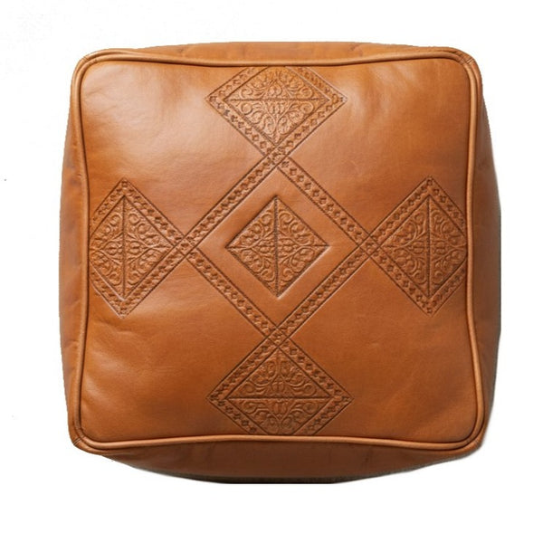 Moroccan Leather Pouf / Ottoman - Square - Lila