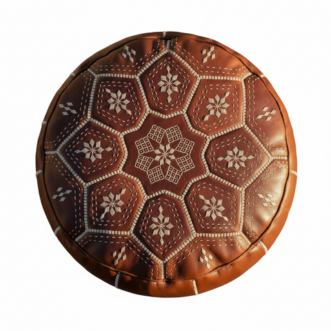Moroccan Leather Tile Large Ottoman - Tan