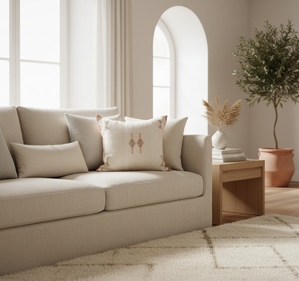 Moroccan Sabra Silk Cushion Creamy White