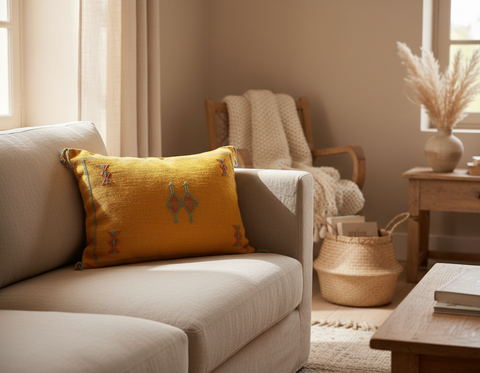 Moroccan Sabra Silk Cushion Golden Yellow