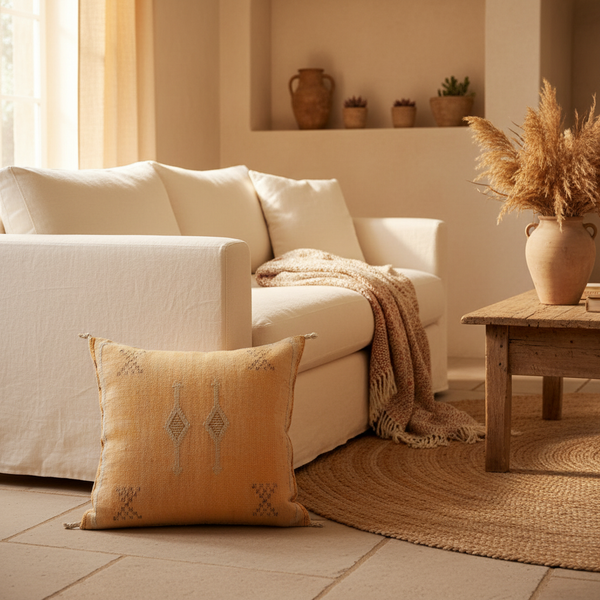 Moroccan Sabra Silk Cushion Light Orange