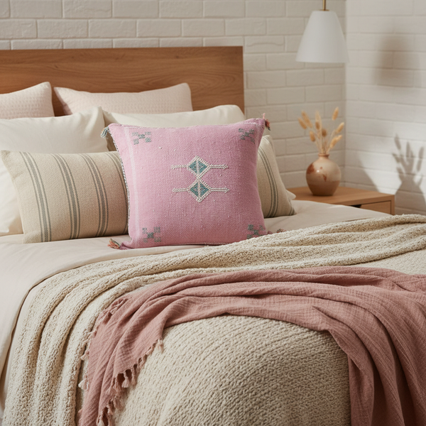 Moroccan Sabra Silk Cushion Pink Cozy Setting