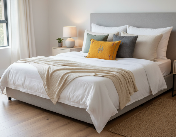 Moroccan Sabra Silk Lumbar Cushion Golden Yellow Modern Bedroom