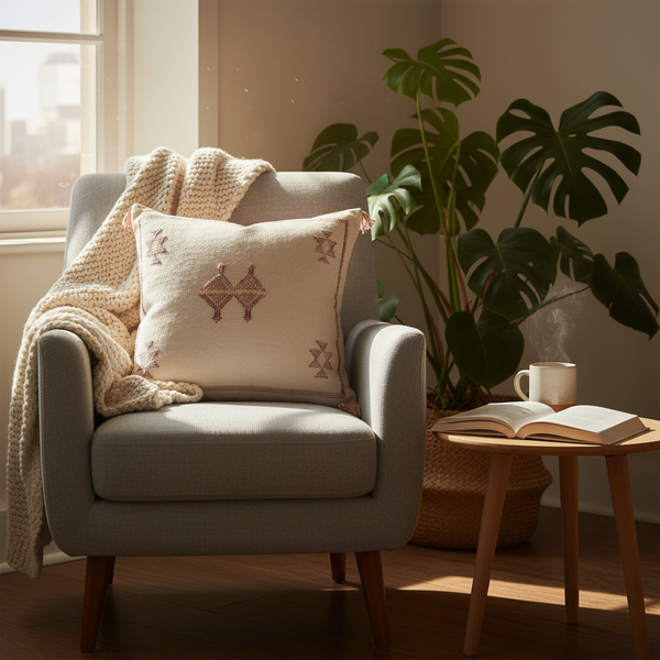 Moroccan Sabra Silk Pillow - Cozy Reading Corner