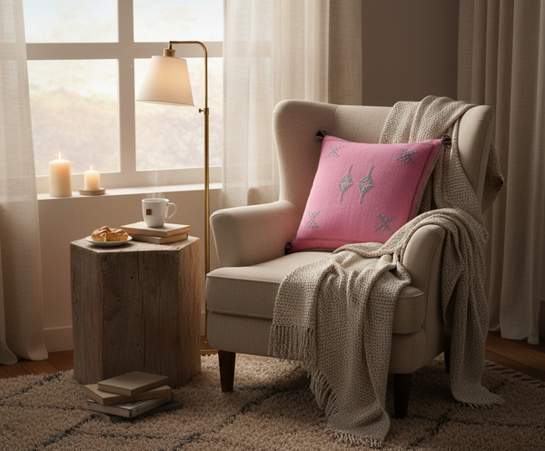 Moroccan Sabra Silk Pillow - Cozy Reading Nook